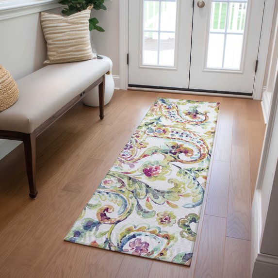 Addison Rugs Chantille Indoor/Outdoor Transitional Paisley Ivory Washable Runner Rug, 2'3" x 7'6"
