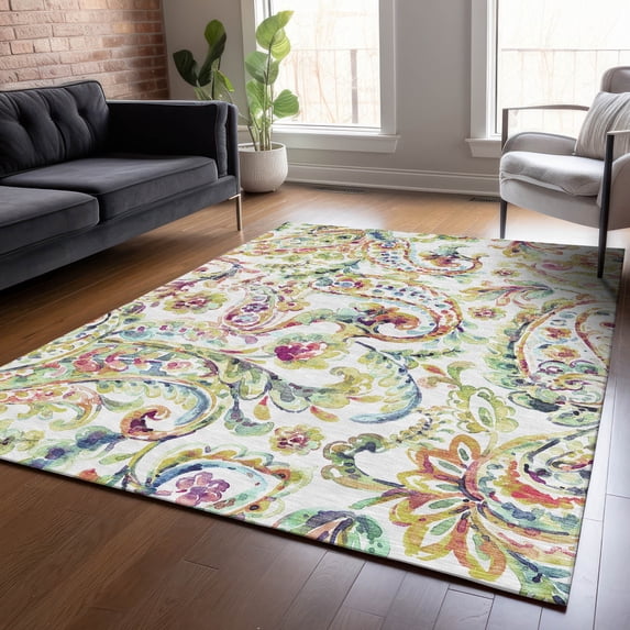 Addison Rugs Chantille Indoor/Outdoor Transitional Paisley Ivory Washable Rectangle Rug, 9' x 12'