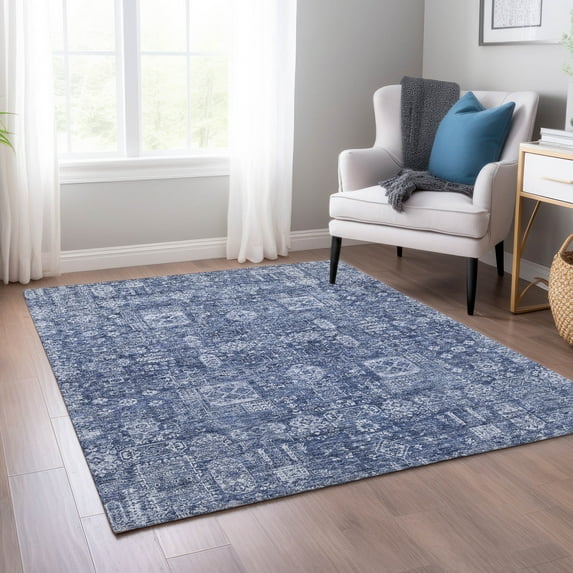 Addison Rugs Chantille Indoor/Outdoor Transitional Panel Navy Washable Rectangle Rug, 8' x 10'