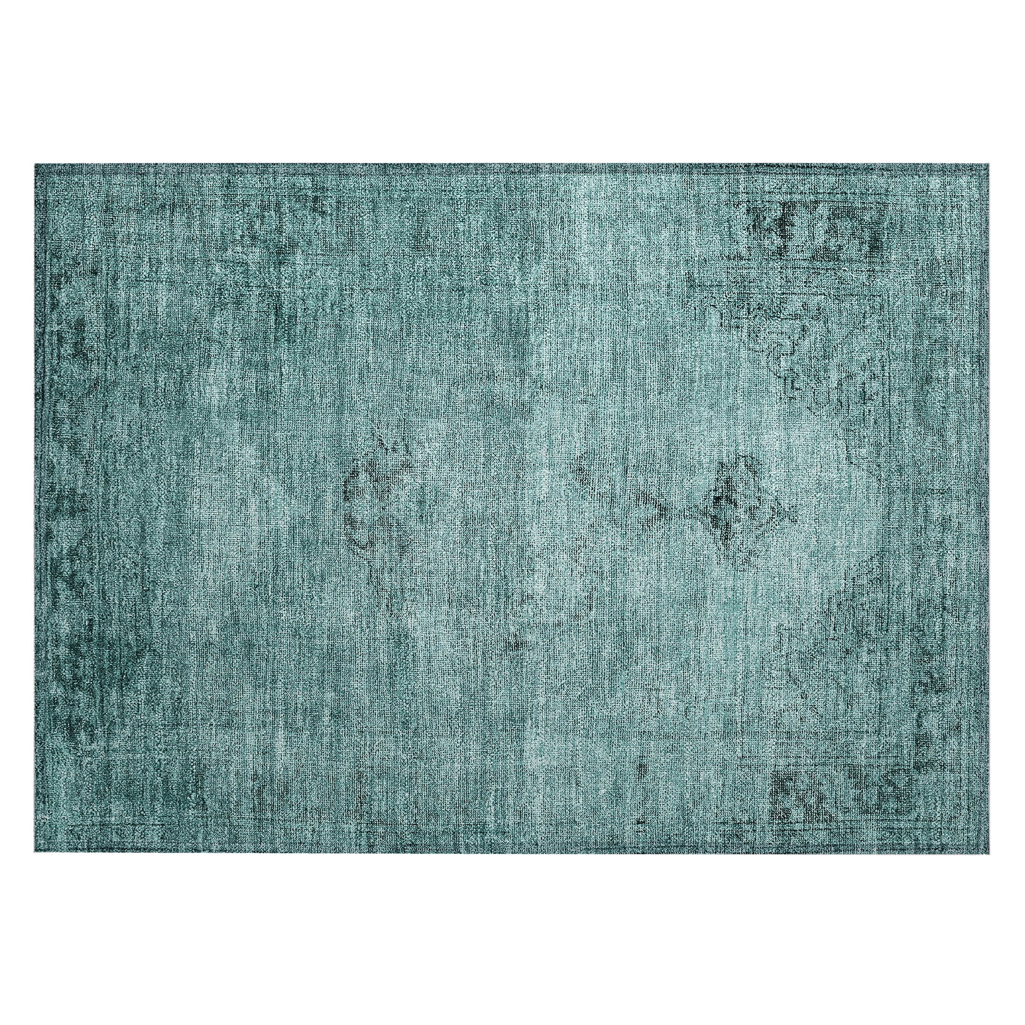Teal Synthetic Rectangular Machine Washable Indoor/Outdoor Rug