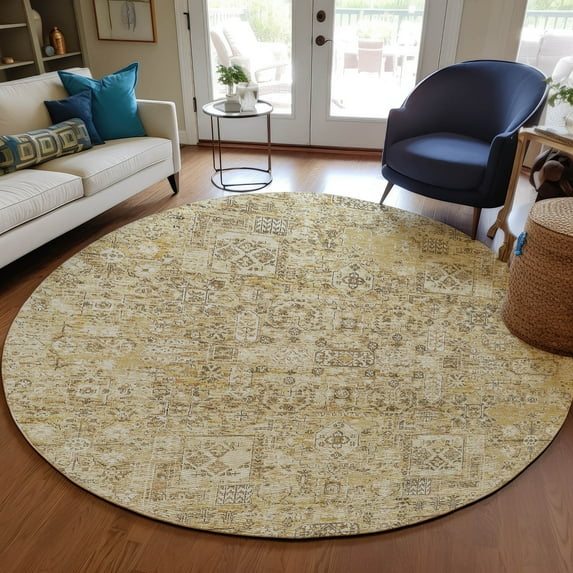 Addison Rugs Chantille Indoor/Outdoor Transitional Panel Wheat Washable Round Rug, 8' x 8'