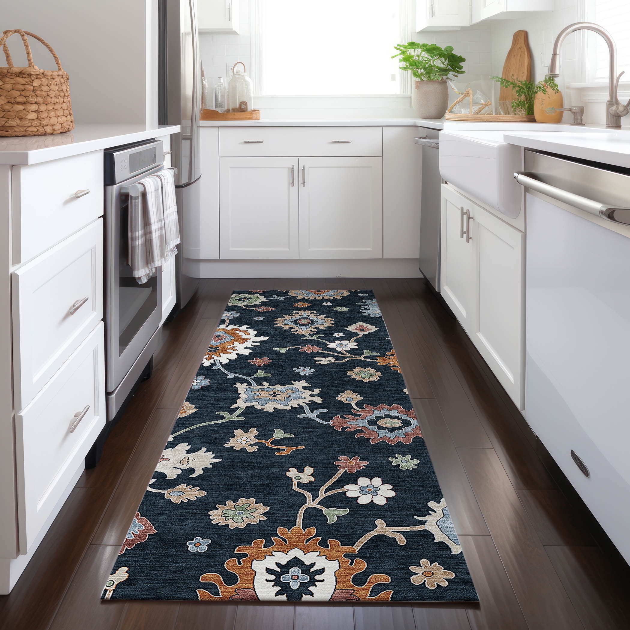 Addison Rugs Chantille Indoor/Outdoor Traditional Oushak Black Washable Runner Rug, 2'3" x 7'6"