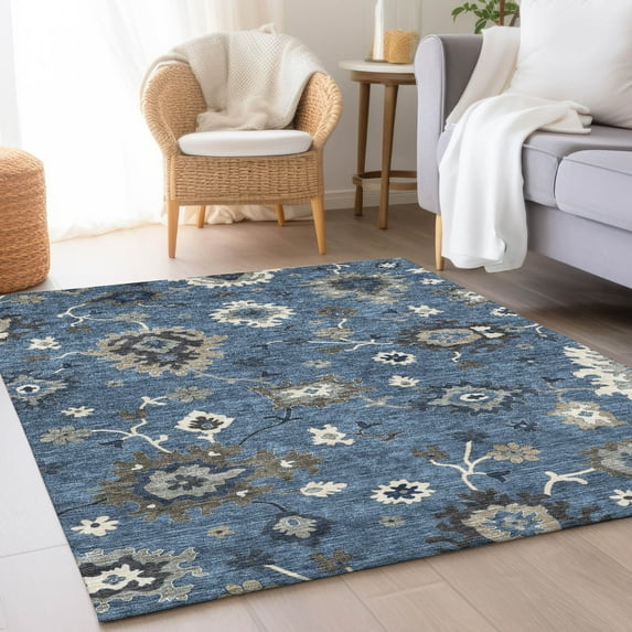 Addison Rugs Chantille Indoor/Outdoor Traditional Oushak Blue Washable Rectangle Rug, 3' x 5'