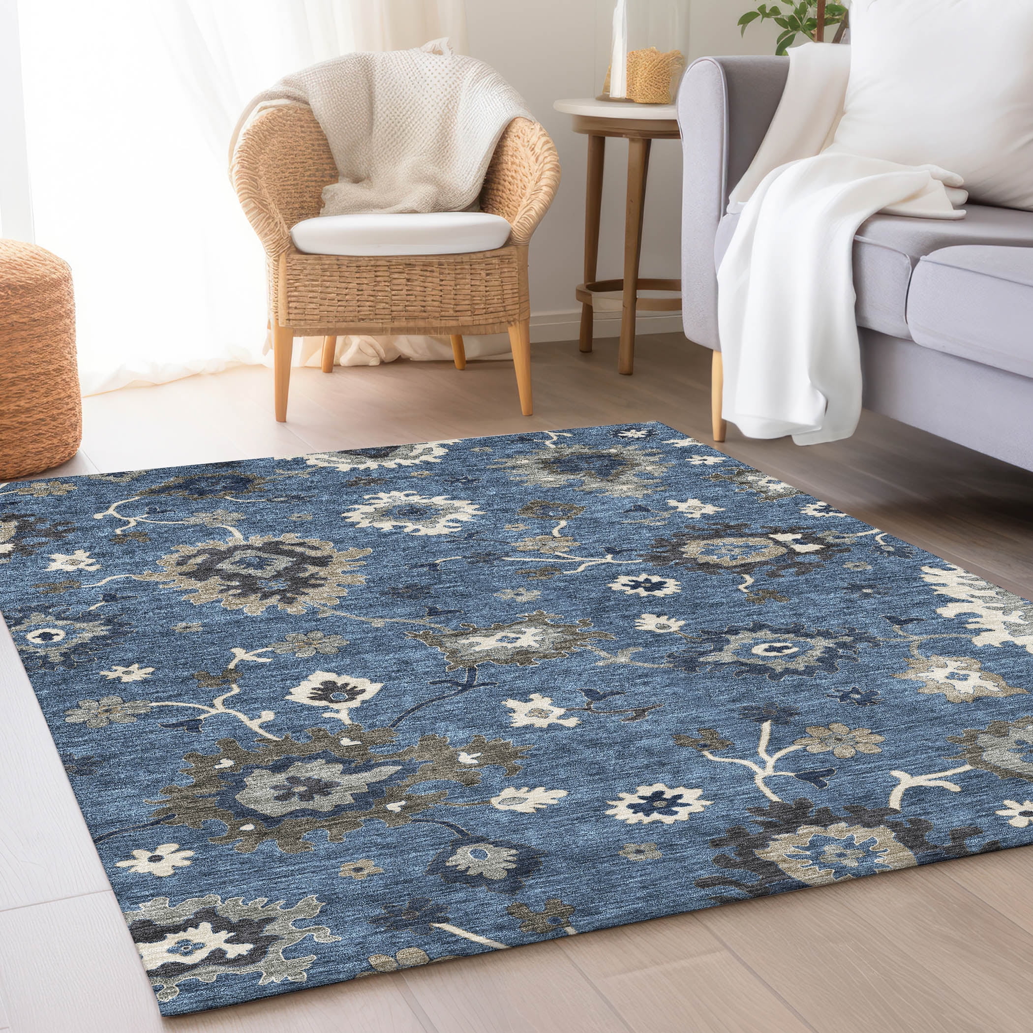 Addison Rugs Chantille Indoor/Outdoor Traditional Oushak Blue Washable Rectangle Rug, 8' x 10'
