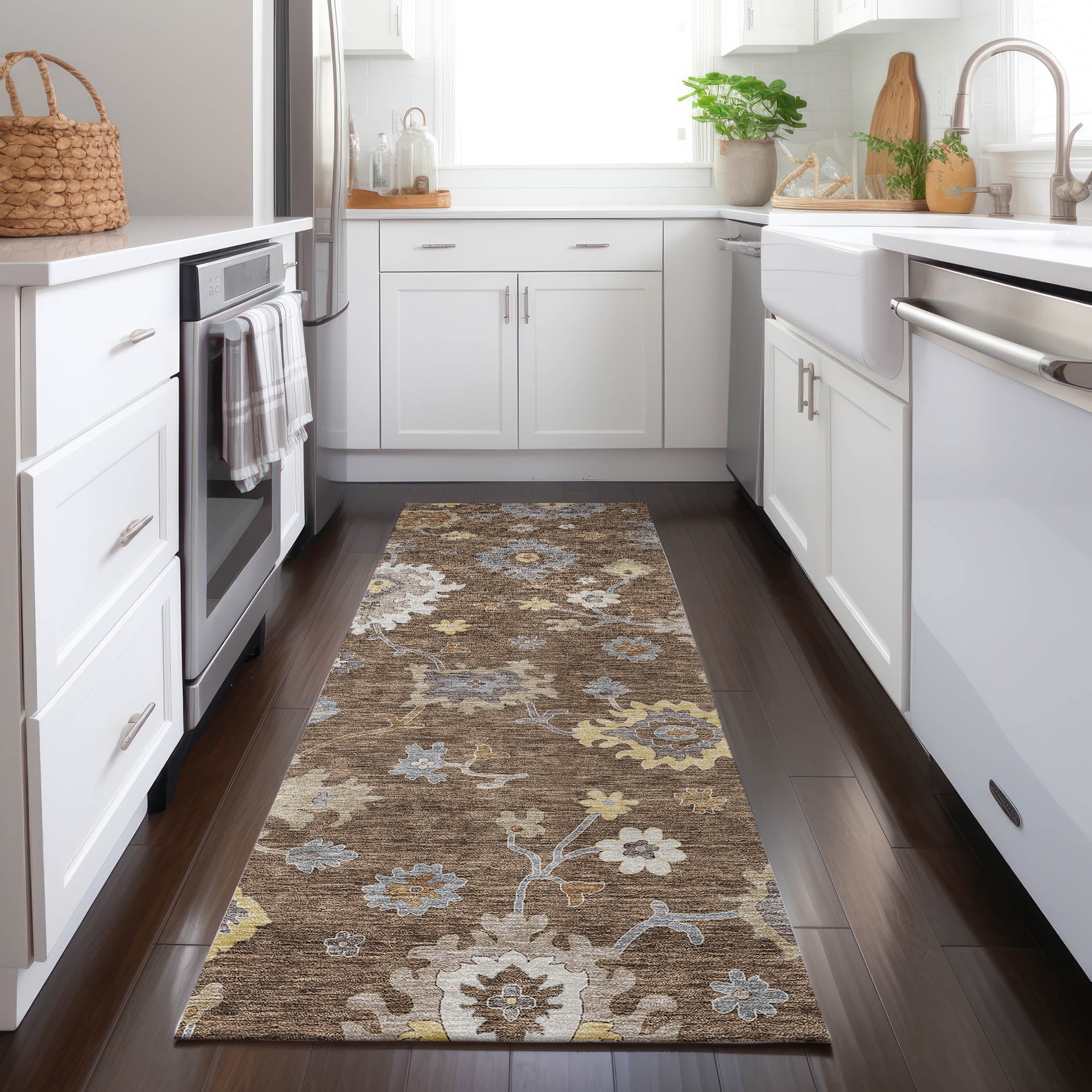 Addison Rugs Chantille Indoor/Outdoor Traditional Oushak Chocolate Washable Runner Rug, 2'3" x 7'6"