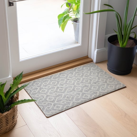Addison Rugs Chantille Indoor/Outdoor Transitional Geometric Silver Washable Rectangle Rug, 1'8" x 2'6"