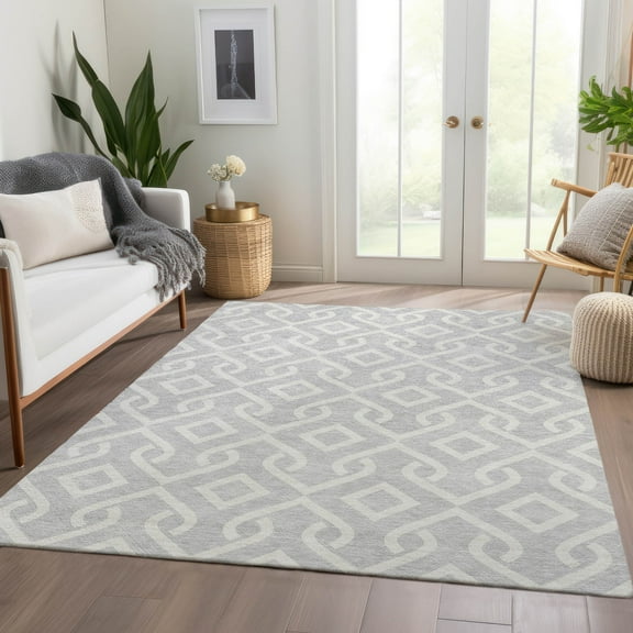 Addison Rugs Chantille Indoor/Outdoor Transitional Geometric Silver Washable Rectangle Rug, 3' x 5'