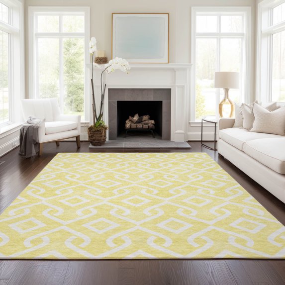 Addison Rugs Chantille Indoor/Outdoor Transitional Geometric Yellow Washable Rectangle Rug, 9' x 12'