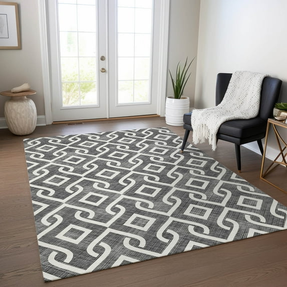 Addison Rugs Chantille Indoor/Outdoor Transitional Geometric Black Washable Rectangle Rug, 9' x 12'