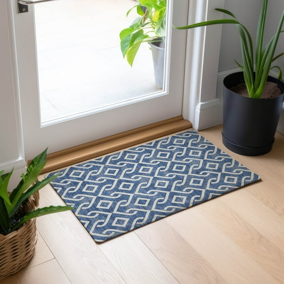 Addison Rugs Chantille Indoor/Outdoor Transitional Geometric Blue Washable Rectangle Rug, 1'8" x 2'6"
