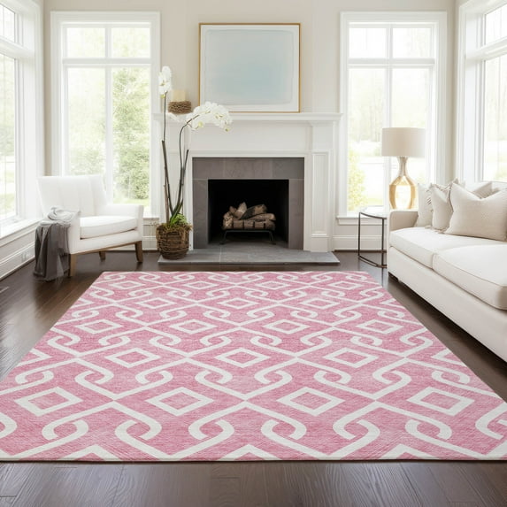 Addison Rugs Chantille Indoor/Outdoor Transitional Geometric Blush Washable Rectangle Rug, 3' x 5'