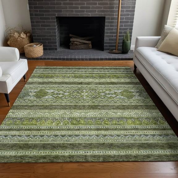 Addison Rugs Chantille Indoor/Outdoor Transitional Southwest Olive Washable Rectangle Rug, 5' x 7'6"