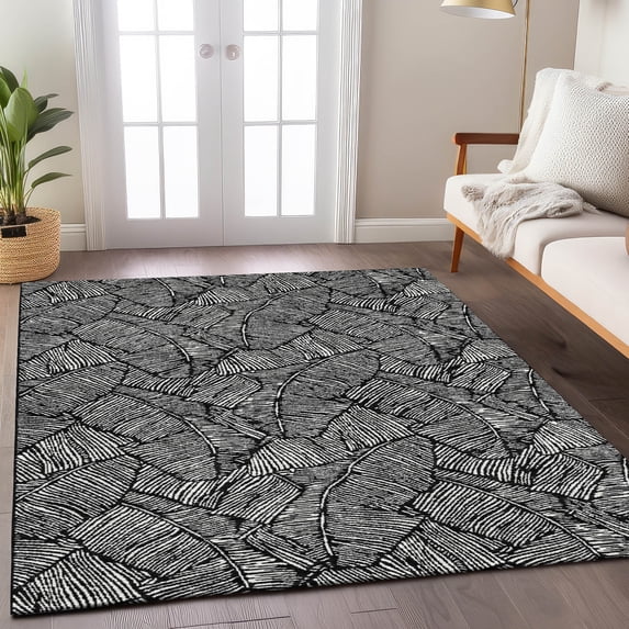 Addison Rugs Chantille Indoor/Outdoor Transitional Floral Black Washable Rectangle Rug, 3' x 5'