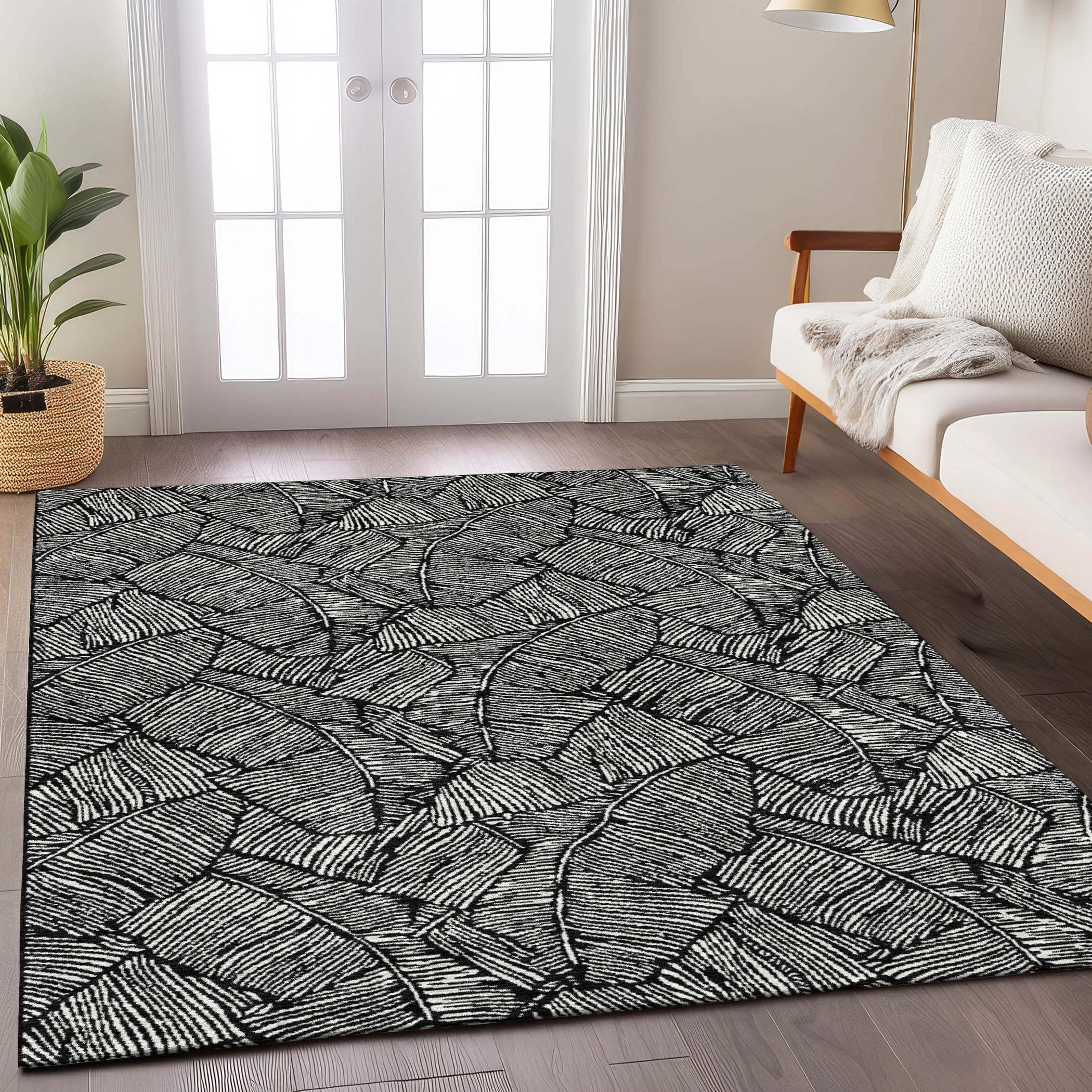 Addison Rugs Chantille Indoor/Outdoor Transitional Floral Black Washable Rectangle Rug, 9' x 12'