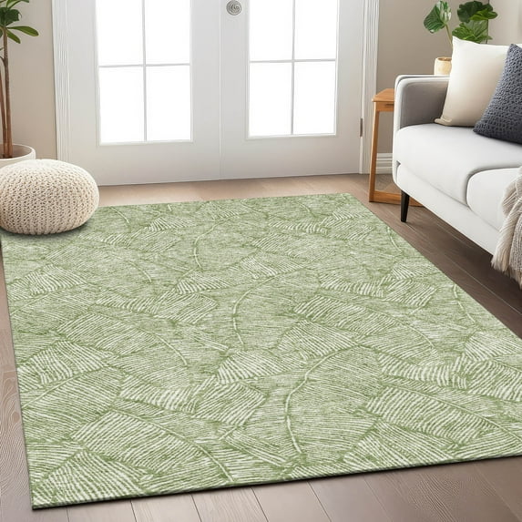 Addison Rugs Chantille Indoor/Outdoor Transitional Floral Green Washable Rectangle Rug, 8' x 10'