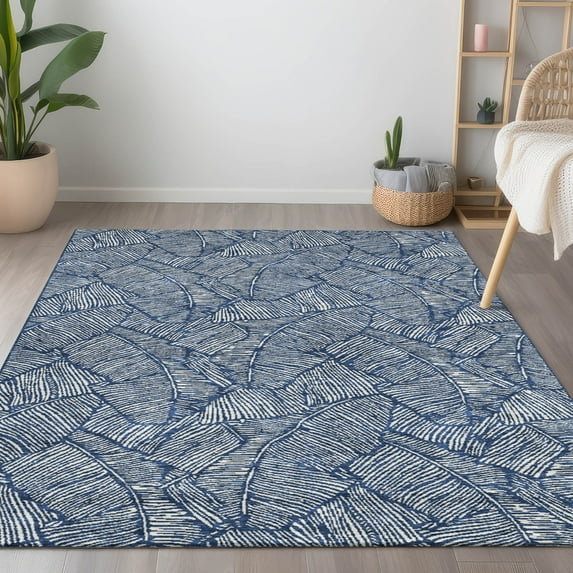 Addison Rugs Chantille Indoor/Outdoor Transitional Floral Navy Washable Rectangle Rug, 5' x 7'6"