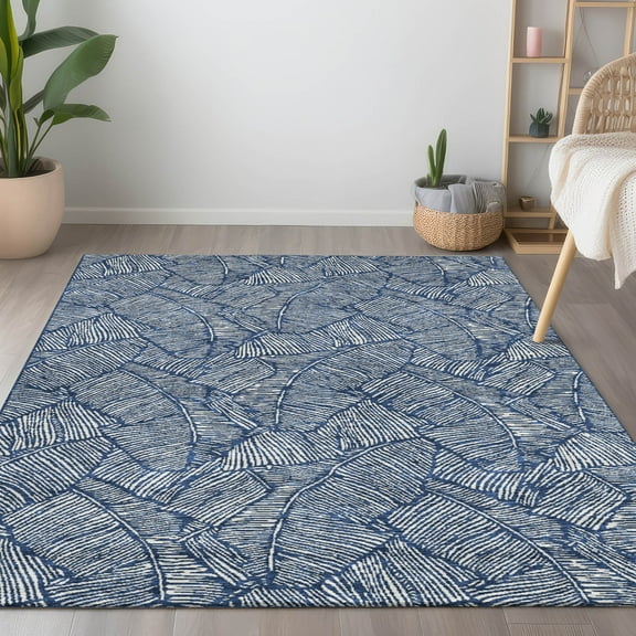 Addison Rugs Chantille Indoor/Outdoor Transitional Floral Navy Washable Rectangle Rug, 8' x 10'