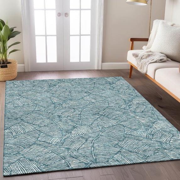 Addison Rugs Chantille Indoor/Outdoor Transitional Floral Teal Washable Rectangle Rug, 10' x 14'