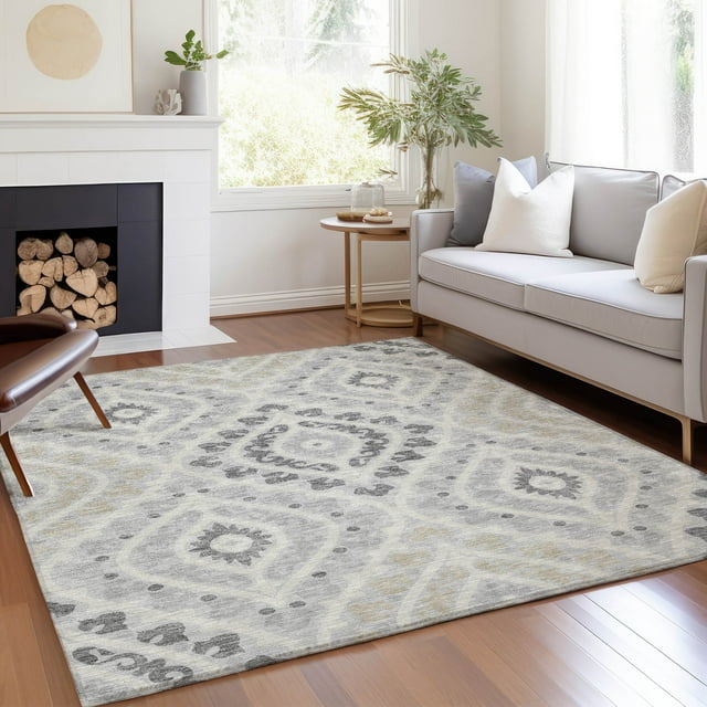 Addison Rugs Chantille Indoor/Outdoor Transitional Diamond Silver Washable Rectangle Rug, 5' x 7'6"