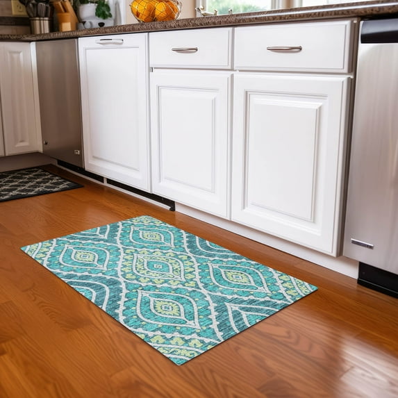 Addison Rugs Chantille Indoor/Outdoor Transitional Diamond Teal Washable Rectangle Rug, 1'8" x 2'6"