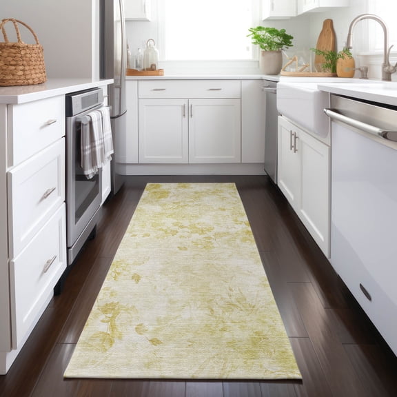 Addison Rugs Chantille Indoor/Outdoor Transitional Floral Gold Washable Runner Rug, 2'3" x 7'6"