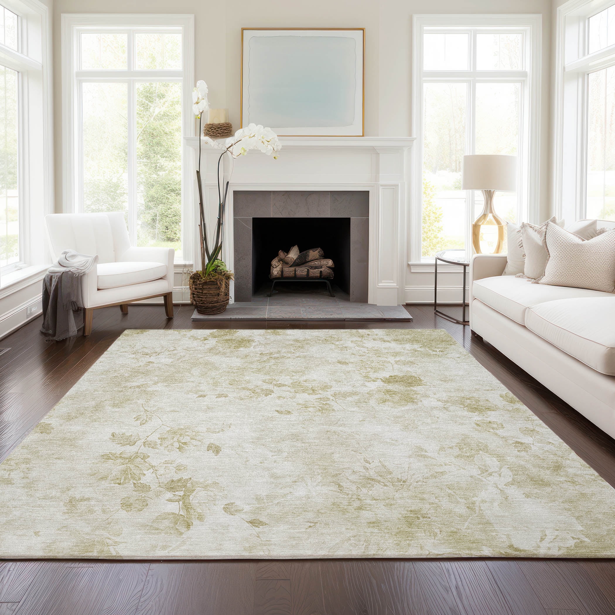 Addison Rugs Chantille Indoor/Outdoor Transitional Floral Khaki ...