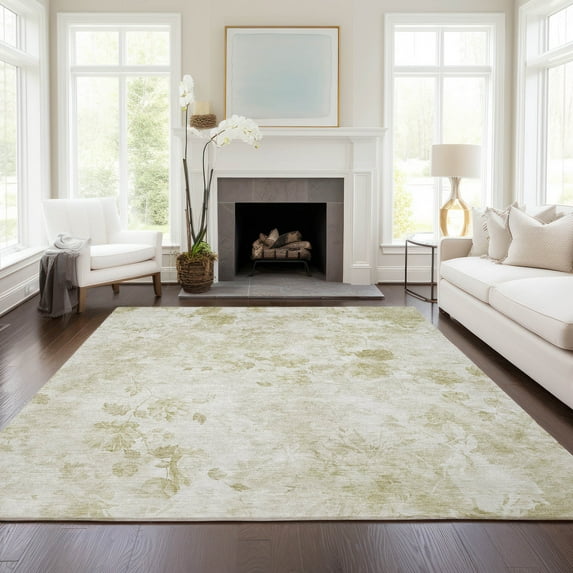 Addison Rugs Chantille Indoor/Outdoor Transitional Floral Khaki Washable Rectangle Rug, 8' x 10'