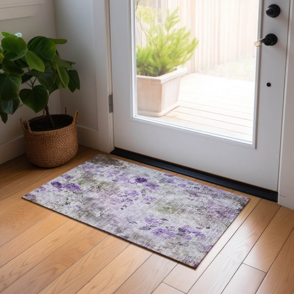 Addison Rugs Chantille Indoor/Outdoor Transitional Floral Purple Washable Rectangle Rug, 1'8" x 2'6"