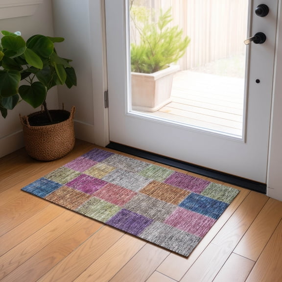 Addison Rugs Chantille Indoor/Outdoor Transitional Patchwork Copper Washable Rectangle Rug, 1'8" x 2'6"