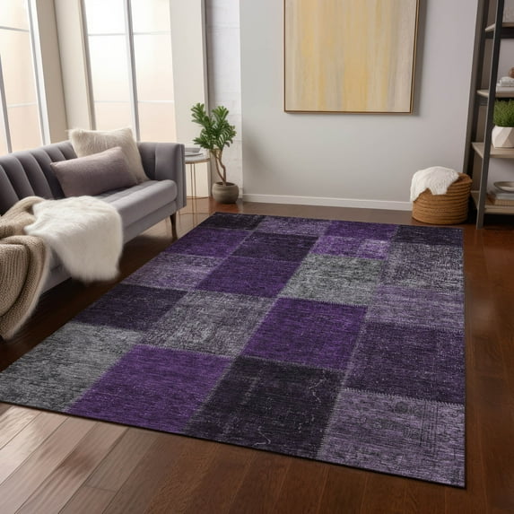 Addison Rugs Chantille Indoor/Outdoor Transitional Patchwork Eggplant Washable Rectangle Rug, 5' x 7'6"