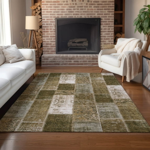 Addison Rugs Chantille Indoor/Outdoor Traditional Patchwork Brown Washable Rectangle Rug, 5' x 7'6"