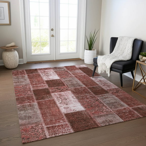 Addison Rugs Chantille Indoor/Outdoor Traditional Patchwork Burgundy Washable Rectangle Rug, 5' x 7'6"