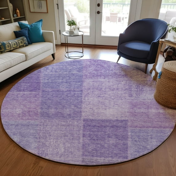 Addison Rugs Chantille Indoor/Outdoor Transitional Patchwork Lavender Washable Round Rug, 8' x 8'
