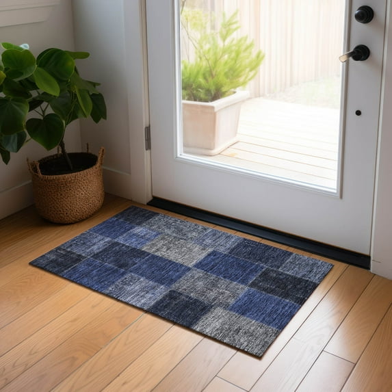 Addison Rugs Chantille Indoor/Outdoor Transitional Patchwork Navy Washable Rectangle Rug, 1'8" x 2'6"