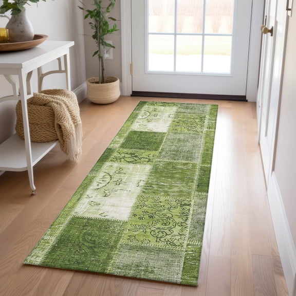 Addison Rugs Chantille Indoor/Outdoor Traditional Patchwork Olive Washable Runner Rug, 2'3" x 7'6"