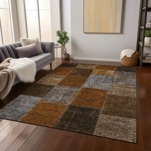 Addison Rugs Chantille Indoor/Outdoor Transitional Patchwork Paprika Washable Rectangle Rug, 5' x 7'6"