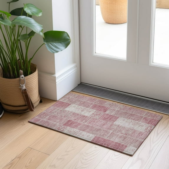 Addison Rugs Chantille Indoor/Outdoor Traditional Patchwork Pink Washable Rectangle Rug, 1'8" x 2'6"