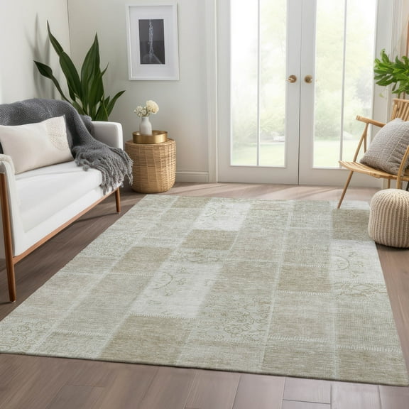 Addison Rugs Chantille Indoor/Outdoor Traditional Patchwork Taupe Washable Rectangle Rug, 5' x 7'6"