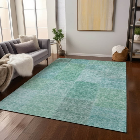 Addison Rugs Chantille Indoor/Outdoor Transitional Patchwork Teal Washable Rectangle Rug, 10' x 14'