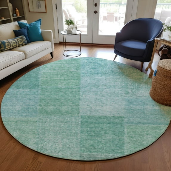 Addison Rugs Chantille Indoor/Outdoor Transitional Patchwork Teal Washable Round Rug, 8' x 8'