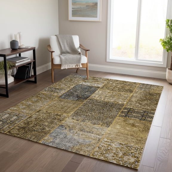 Addison Rugs Chantille Indoor/Outdoor Transitional Patchwork Brown Washable Rectangle Rug, 5' x 7'6"