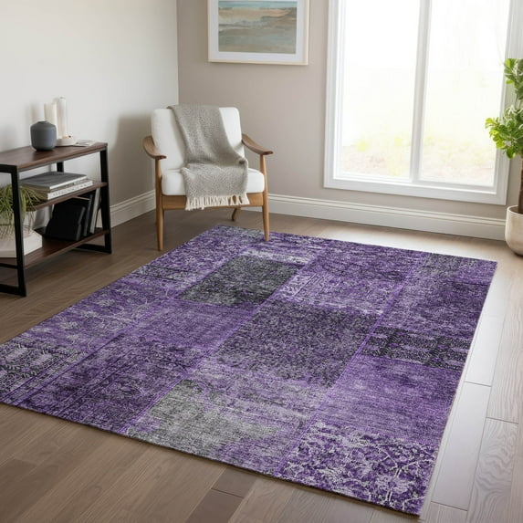 Addison Rugs Chantille Indoor/Outdoor Transitional Patchwork Eggplant Washable Rectangle Rug, 2'6" x 3'10"
