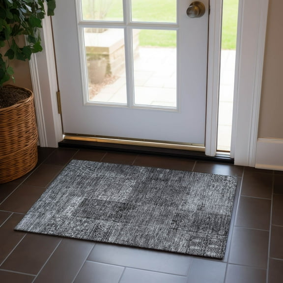 Addison Rugs Chantille Indoor/Outdoor Transitional Patchwork Gray Washable Rectangle Rug, 1'8" x 2'6"
