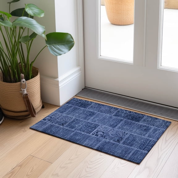 Addison Rugs Chantille Indoor/Outdoor Transitional Patchwork Navy Washable Rectangle Rug, 1'8" x 2'6"
