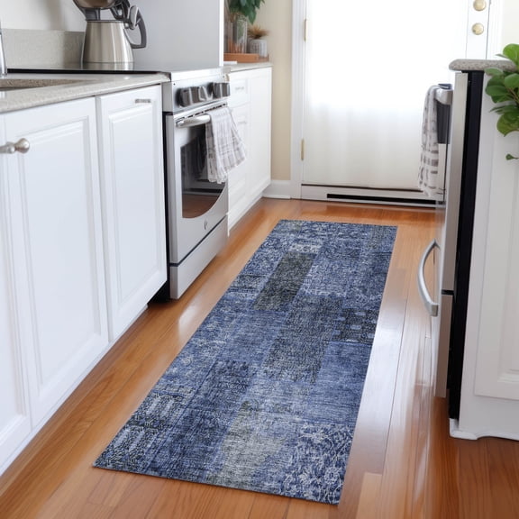 Addison Rugs Chantille Indoor/Outdoor Transitional Patchwork Navy Washable Runner Rug, 2'3" x 7'6"