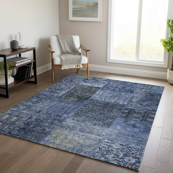 Addison Rugs Chantille Indoor/Outdoor Transitional Patchwork Navy Washable Rectangle Rug, 2'6" x 3'10"