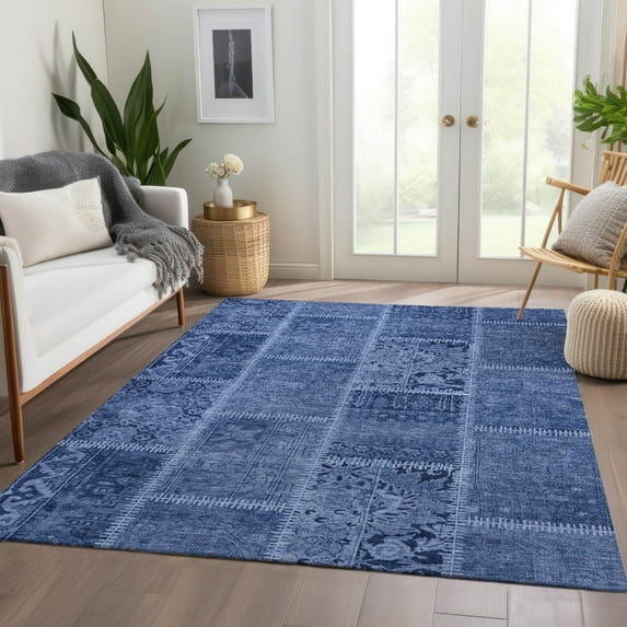 Addison Rugs Chantille Indoor/Outdoor Transitional Patchwork Navy Washable Rectangle Rug, 8' x 10'