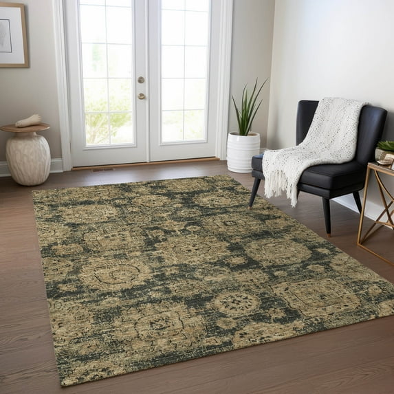 Addison Rugs Chantille Indoor/Outdoor Transitional Floral Charcoal Washable Rectangle Rug, 8' x 10'
