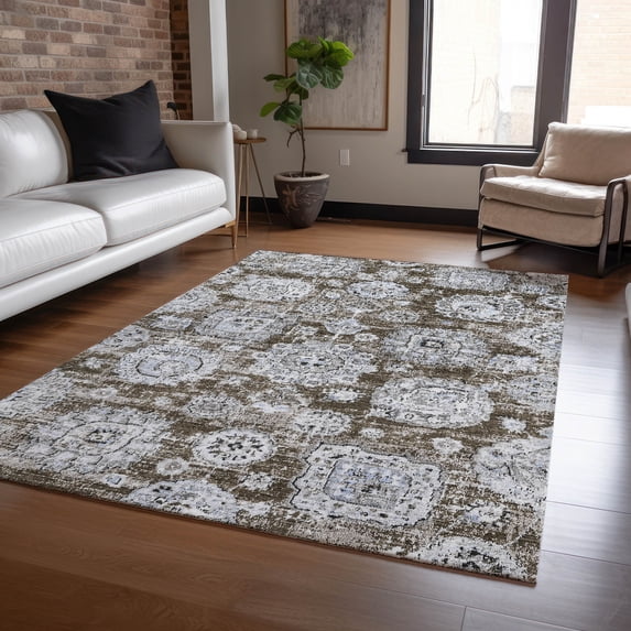 Addison Rugs Chantille Indoor/Outdoor Transitional Floral Chocolate Washable Rectangle Rug, 10' x 14'