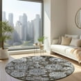 thumbnail image 1 of Addison Rugs Chantille Indoor/Outdoor Transitional Floral Chocolate Washable Round Rug, 8' x 8', 1 of 6